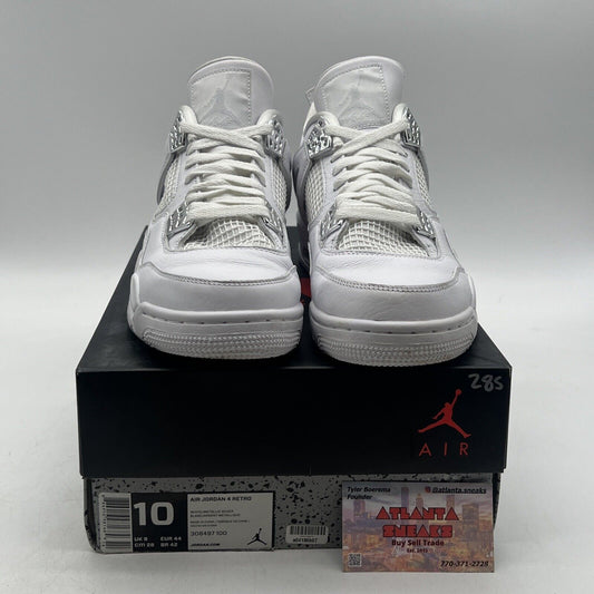 Size 10 - Jordan 4 Retro Mid Pure Money White Leather Silver (308497-100)