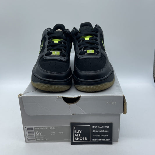 Size 6Y - Nike Air Force 1 Black Volt GS Kids Sneakers Neon Green (314192-007)