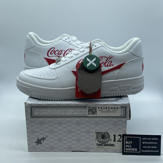 Size 12 - A BATHING APE x Coca Cola BAPE STA LOW White Red Leather