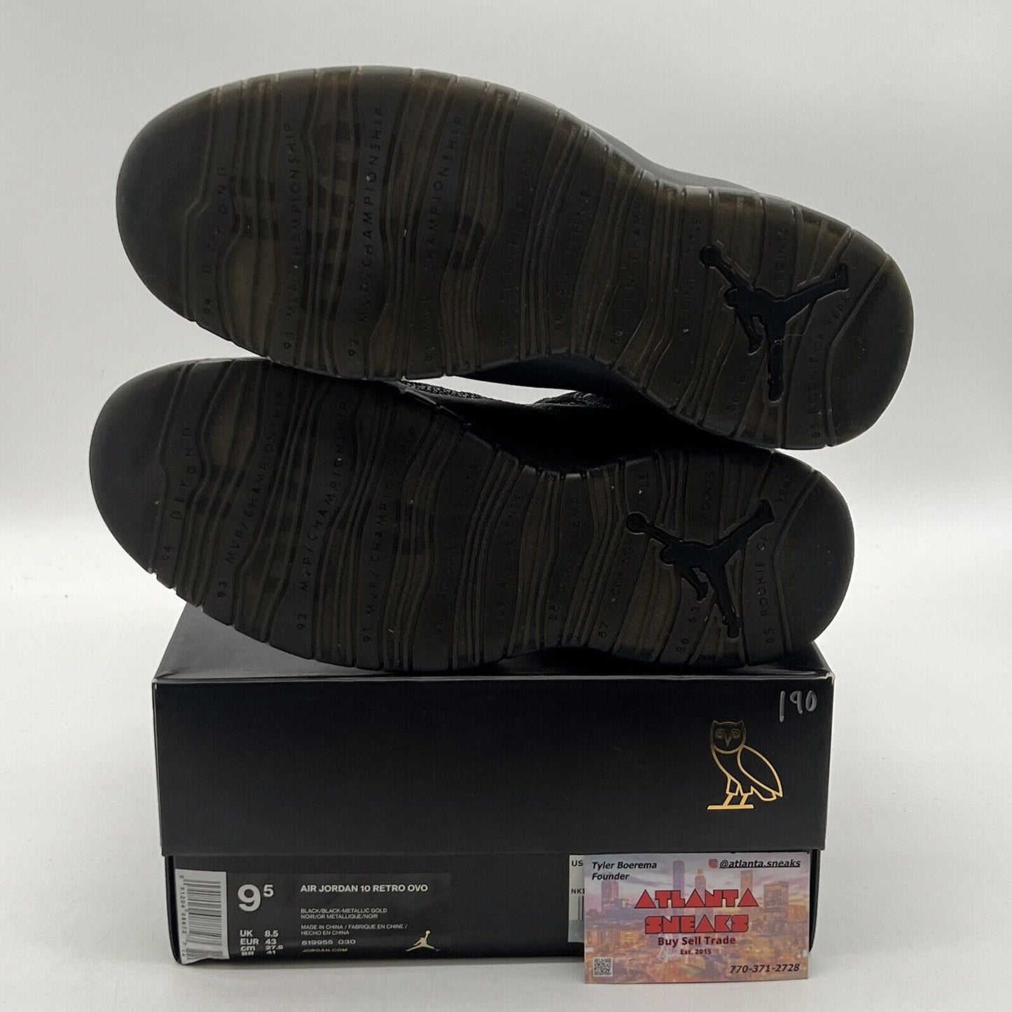 Size 9.5 - OVO x Air Jordan 10 Retro Black Leather (819955-030)