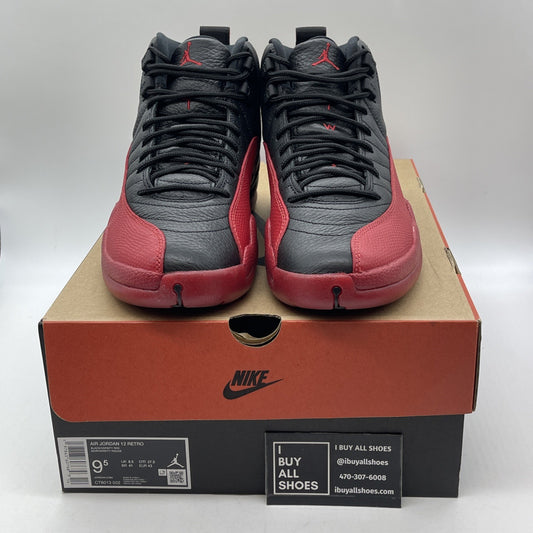 Size 9.5 - Air Jordan 12 Retro 2025 Flu Game Black Red Leather (CT8013-002)