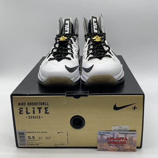 Size 9.5 - Nike LeBron 10 P.S. Elite+ White Gold Black Suede (579834-100)