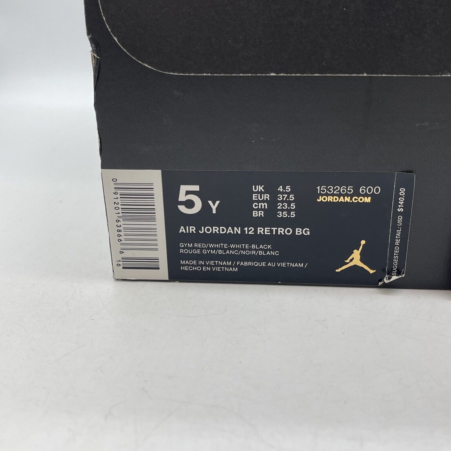 Size 5Y (GS) - Jordan 12 Retro Mid Gym Red White Leather (153265-600)