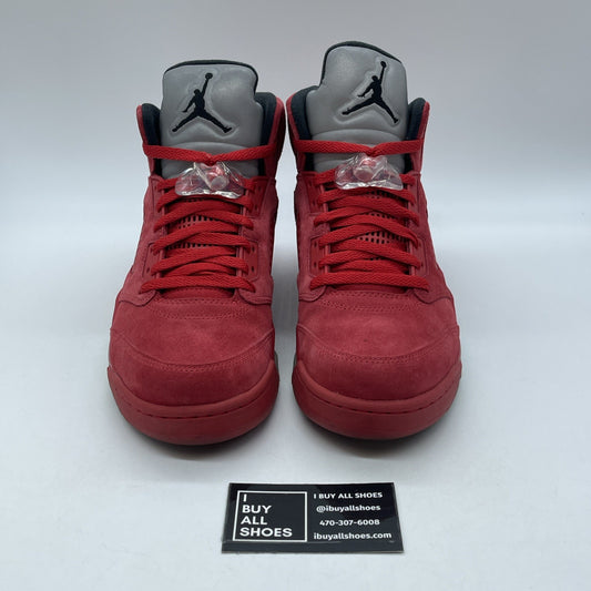 Size 9.5 - Air Jordan 5 Retro Red Suede Black (136027-602)