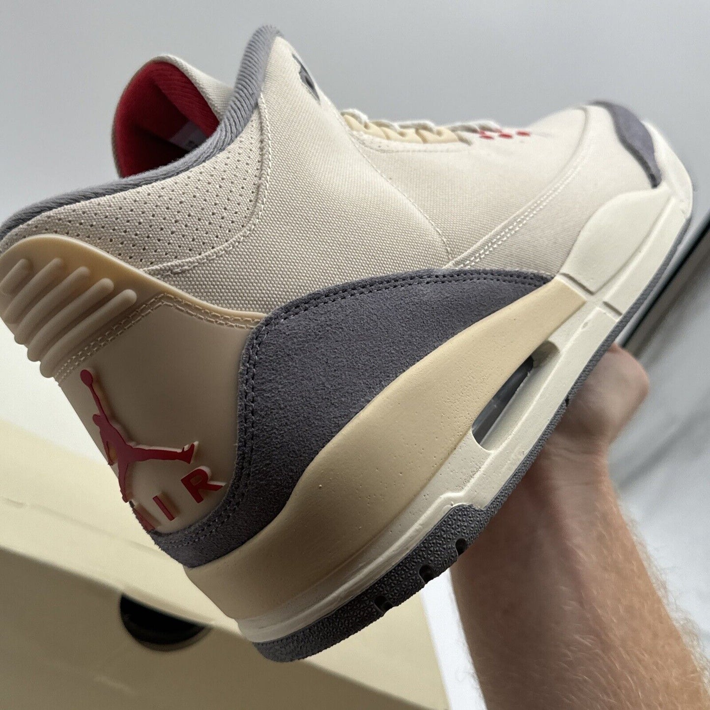 Size 13 - Jordan 3 Muslin Beige Candace Gray Suede Brand New Red Hits OG Box