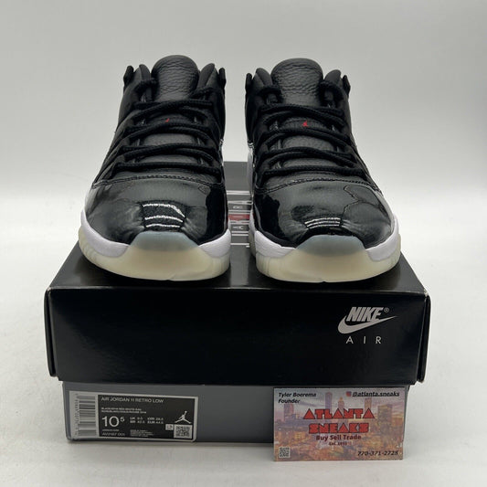 Size 10.5 - Jordan 11 Retro Low 72-10 Black White Red Leather (AV2187-001)