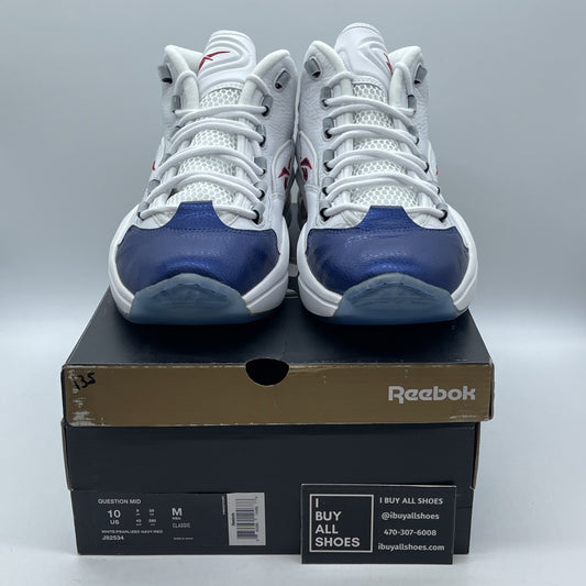 Size 10 - Reebok Question Mid Blue Toe Allen Iverson White Leather (J882534)