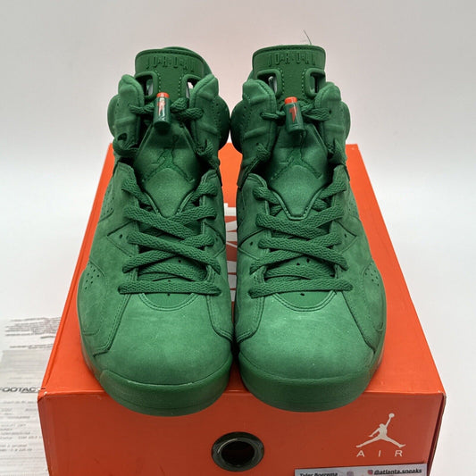 Size 8.5 - Jordan 6 Retro Green Suede Gatorade Orange Hits Towel Icy Soles Og Al