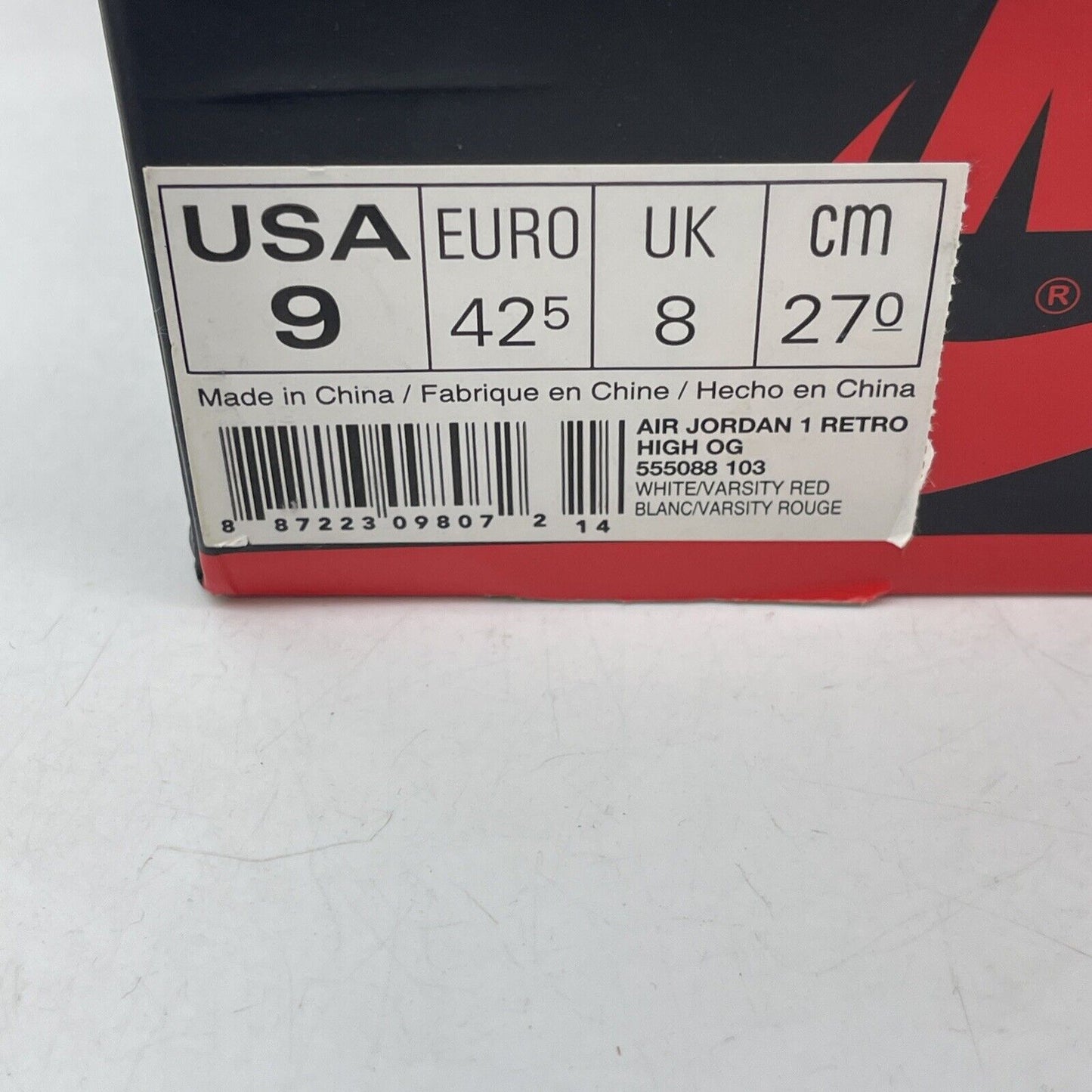 Size 9 - Air Jordan 1 Retro OG High Metallic Red White Leather (555088-103)