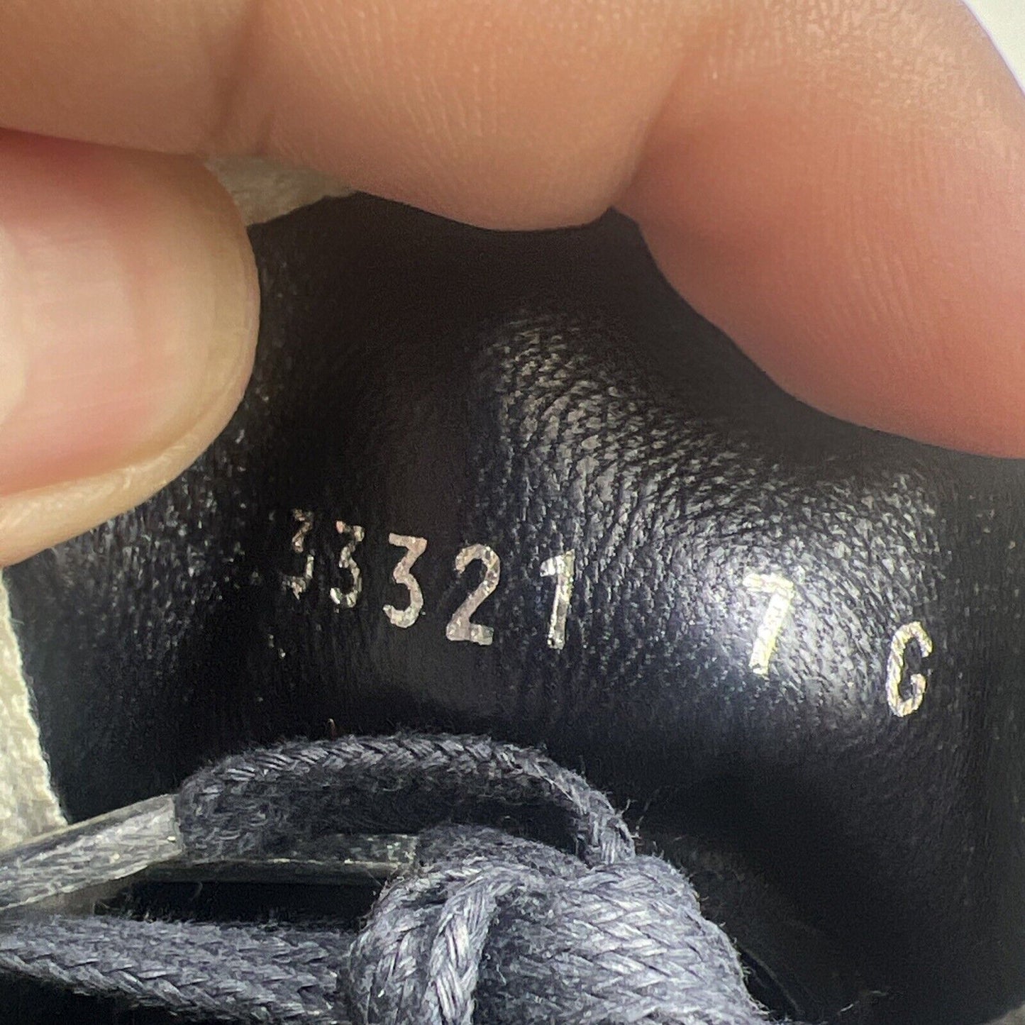 Size 7G -Gucci Mens GG Motif Sneakers Navy Blue Embossed Leather Low Top Lace Up