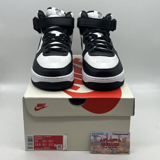 Size 12 - Nike Air Force 1 Mid x Stussy White Black 2022 Brand New Og All