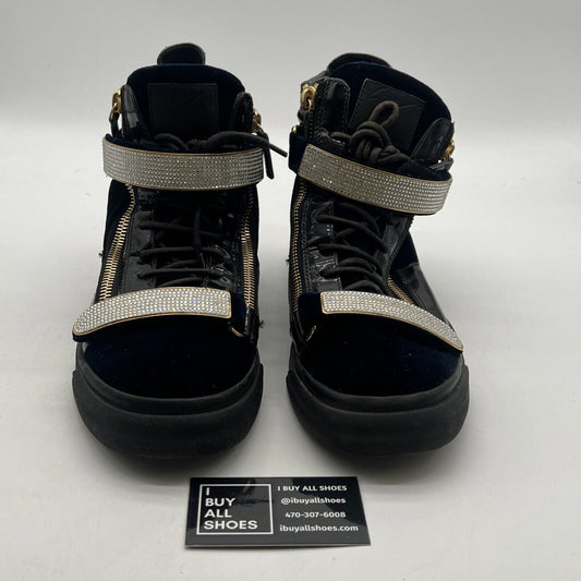 Size 11 - Giuseppe Zanotti High Top Sneakers Dark Blue Velvet