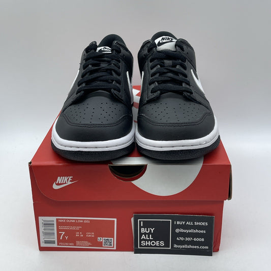 Size 7Y - Nike Dunk Low Black Panda 2.0 White Leather (FD1232-001)