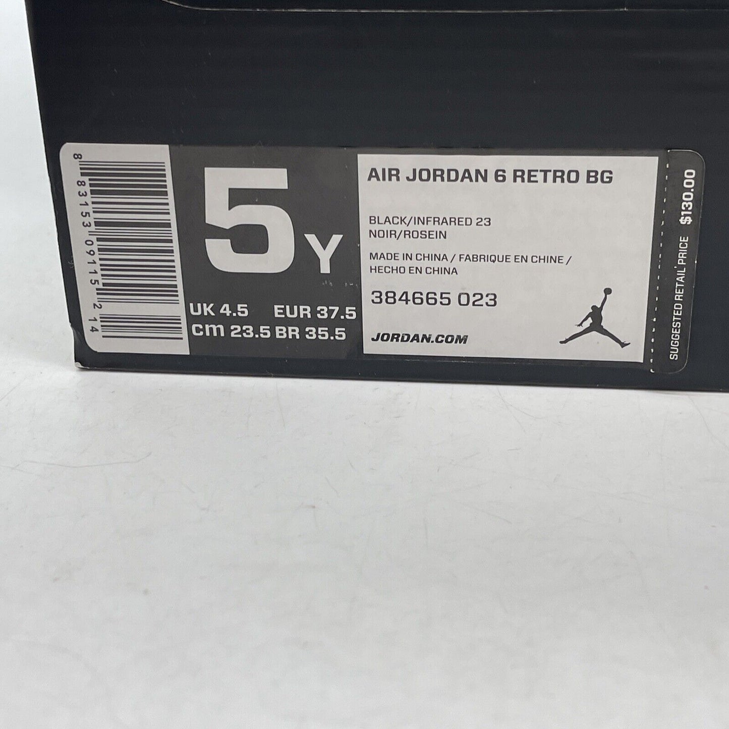 Size 5Y - Jordan 6 Retro Infrared Black 2014 Black Punk Suede (384665-023)