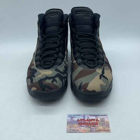 Size 10.5 - Air Jordan 10 Retro Woodland Camo Green Black Leather (310805-201)