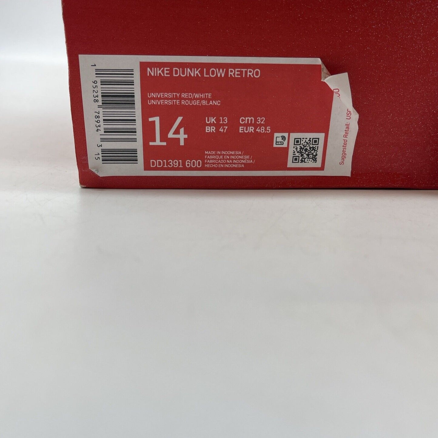 Size 14 - Nike Dunk Low Championship Red White Leather (DD1391-600)