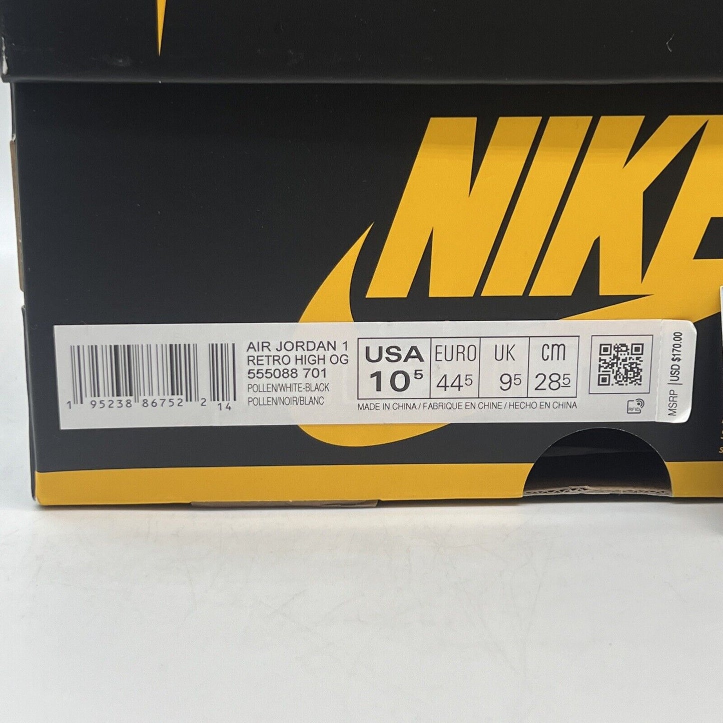 Size 10.5 - Jordan 1 Retro OG High Pollen Brand New Og All Black White Yellow DS