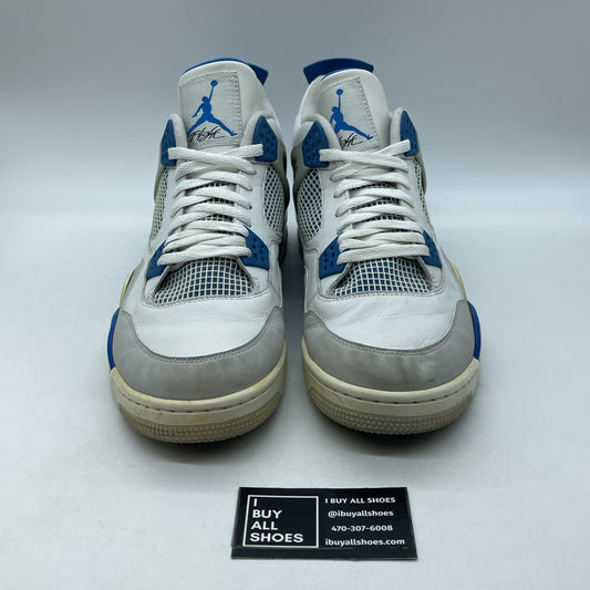 Size 14 - Jordan 4 Retro Military Blue White Grey Suede Leather (308497-105)
