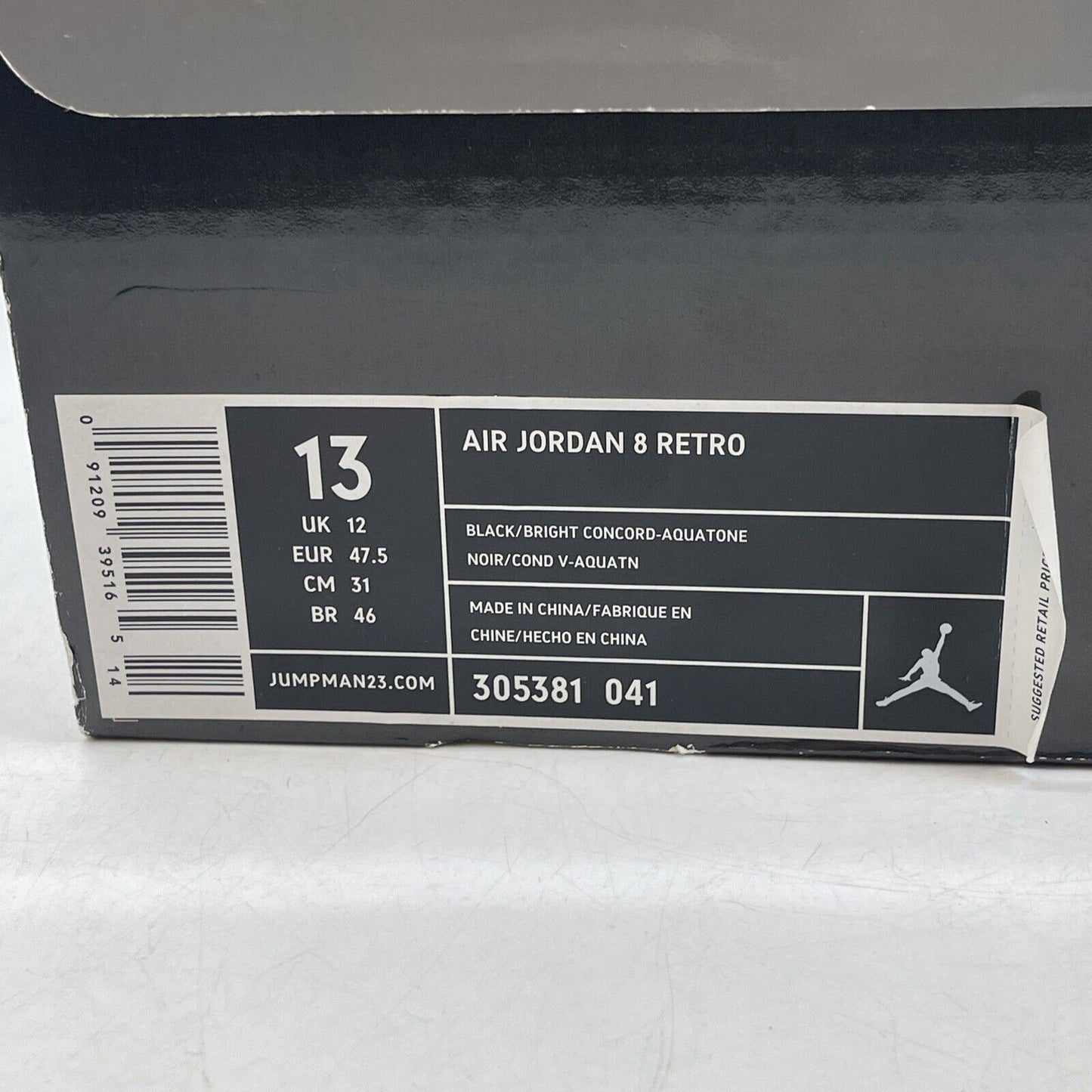 Size 13 - Air Jordan 8 Retro 2007 Aqua Black Purple Suede Leather (305381-041)