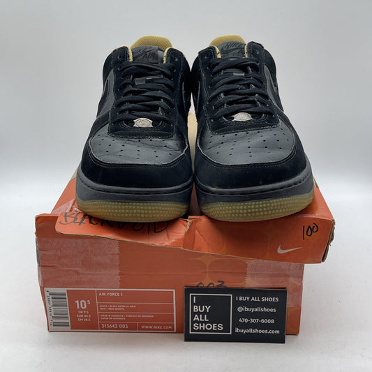 Size 10.5 - Nike Air Force 1 Black Gold Suede Leather (313642-003)