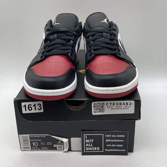 Size 10 - Air Jordan 1 Low Bred Toe Red White Black Leather (553558-612)