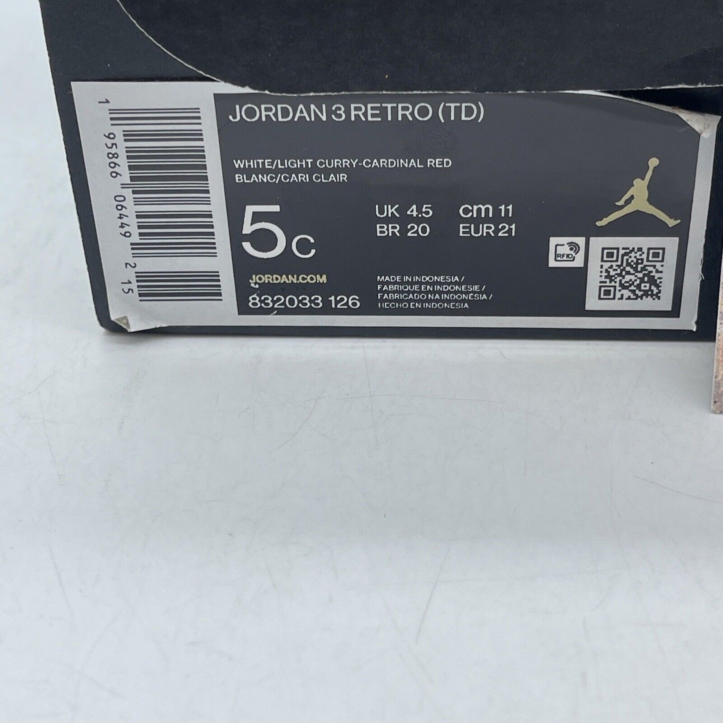Size 5C - Air Jordan 3 Retro Cardinal White Leather Grey Suede (832033-126)