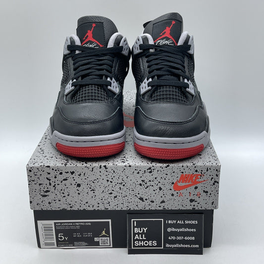 Size 5Y - Air Jordan 4 Retro Bred Reimagined Black Red Leather (FQ8213-006)