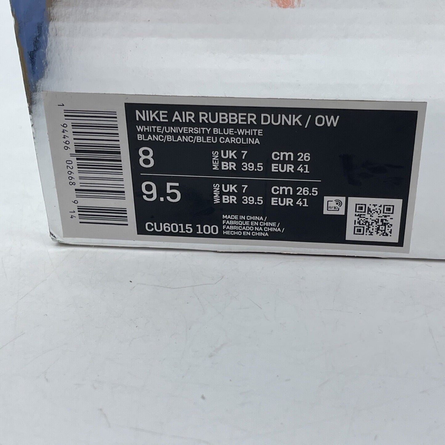 Size 8 - Nike Off-White x Air Rubber Dunk University Blue Leather (CU6015-100)