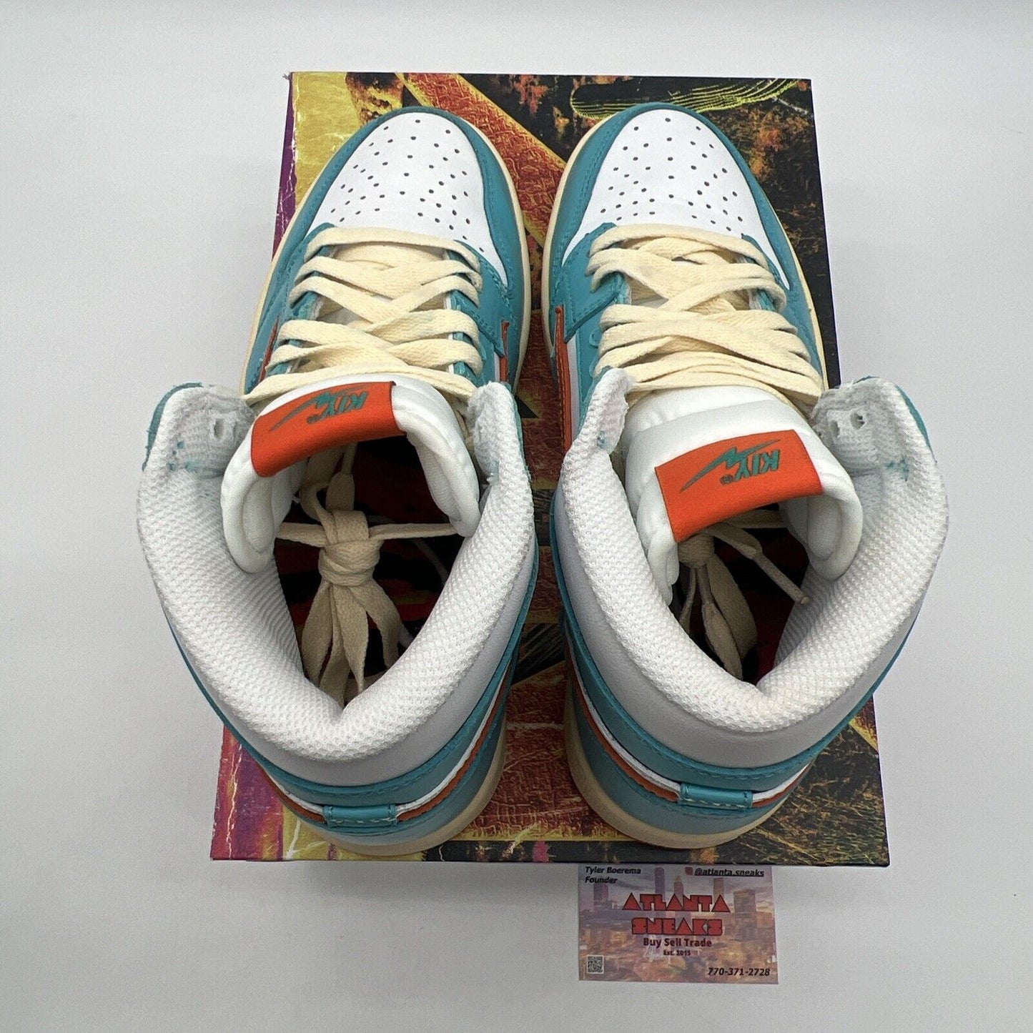 Size 8.5 - Reves Paris Kiy ‘85 hi Miami White Orange Teal Leather