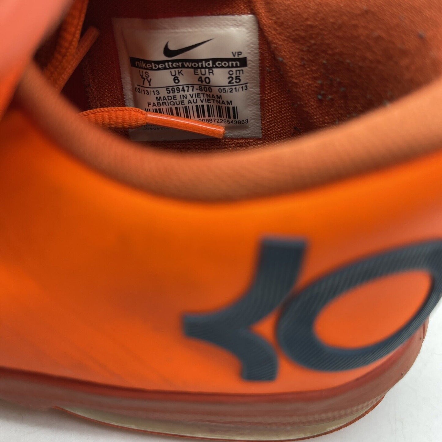 Size 7Y - GS Nike Air Zoom KD 6 Total Orange Grey Red Leather (599477-800)