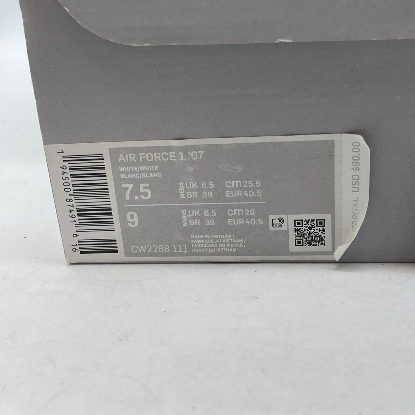 Size 7.5 - Nike Air Force 1 '07 Low Triple White Suede Leather (CW2288-111)