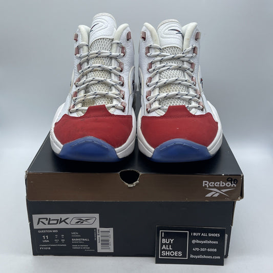 Size 11 - Reebok Question OG 2020 Mid Red Toe White Suede Leather (FY1018)