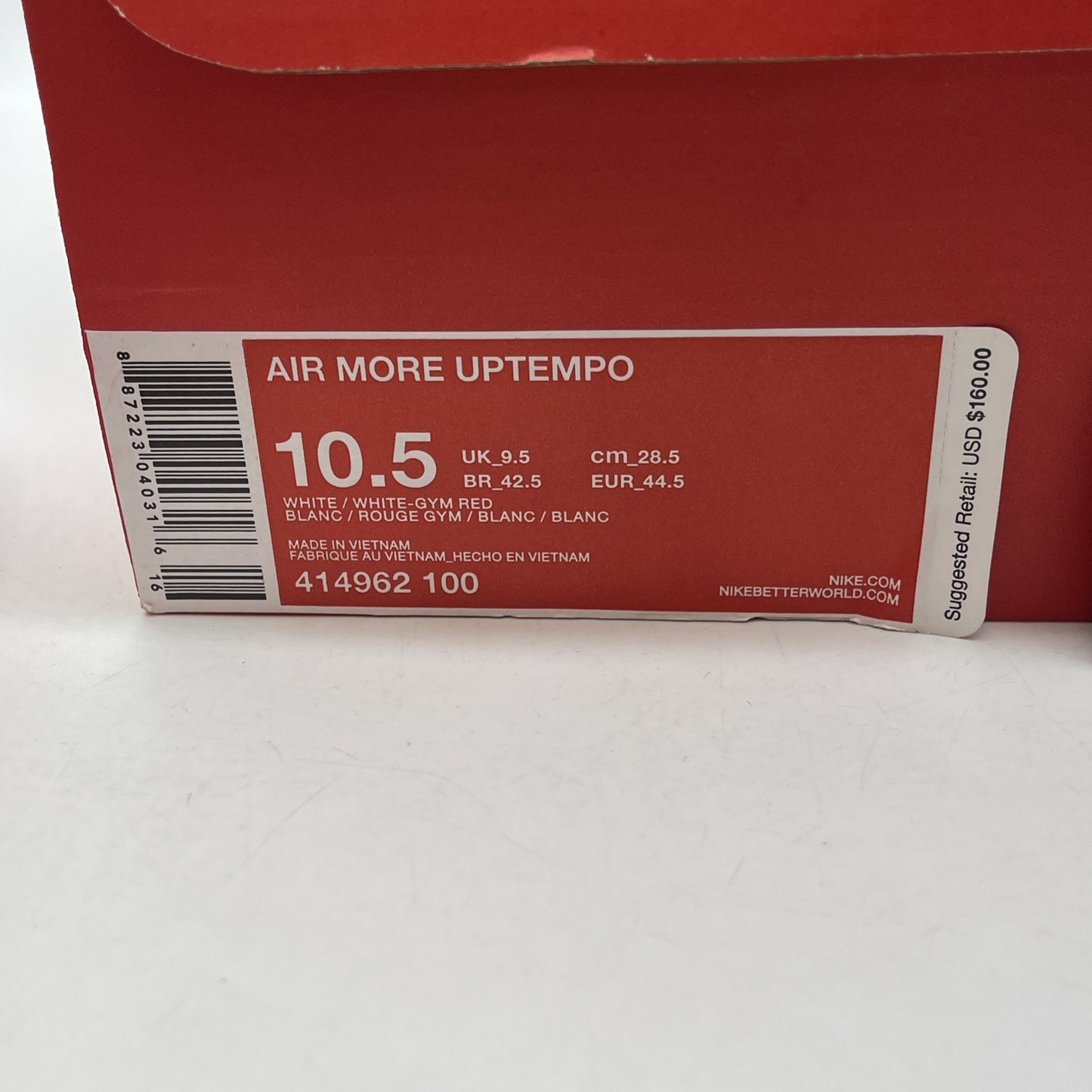 Size 10.5 - Nike Air More Uptempo White Red Leather (414962-100)