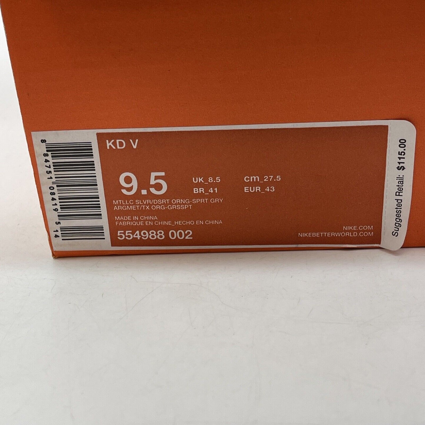 Size 9.5 - Nike KD 5 Texas Silver Brown Leather (554988-002)