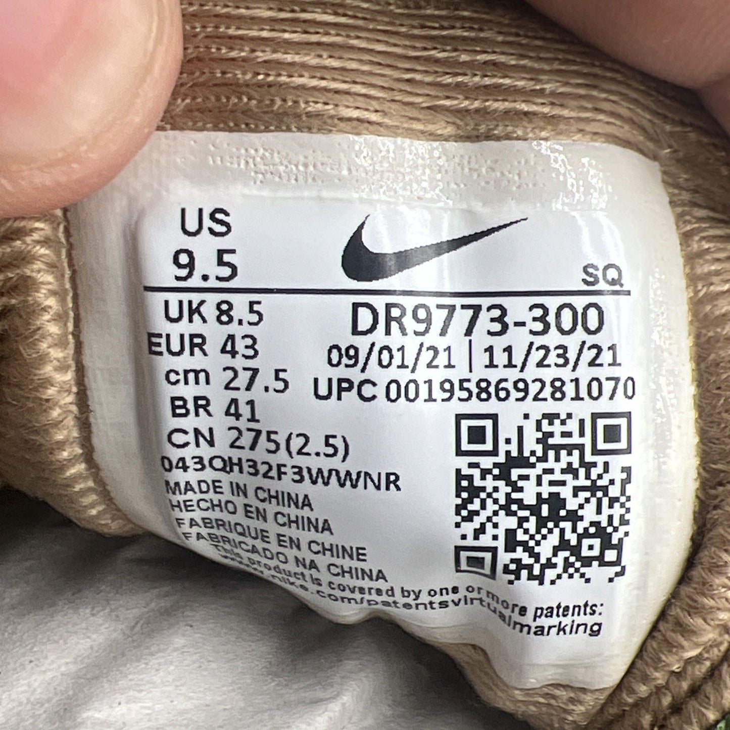 Size 9.5 - Nike Air Max 1 NH Treeline (DR9773-300)