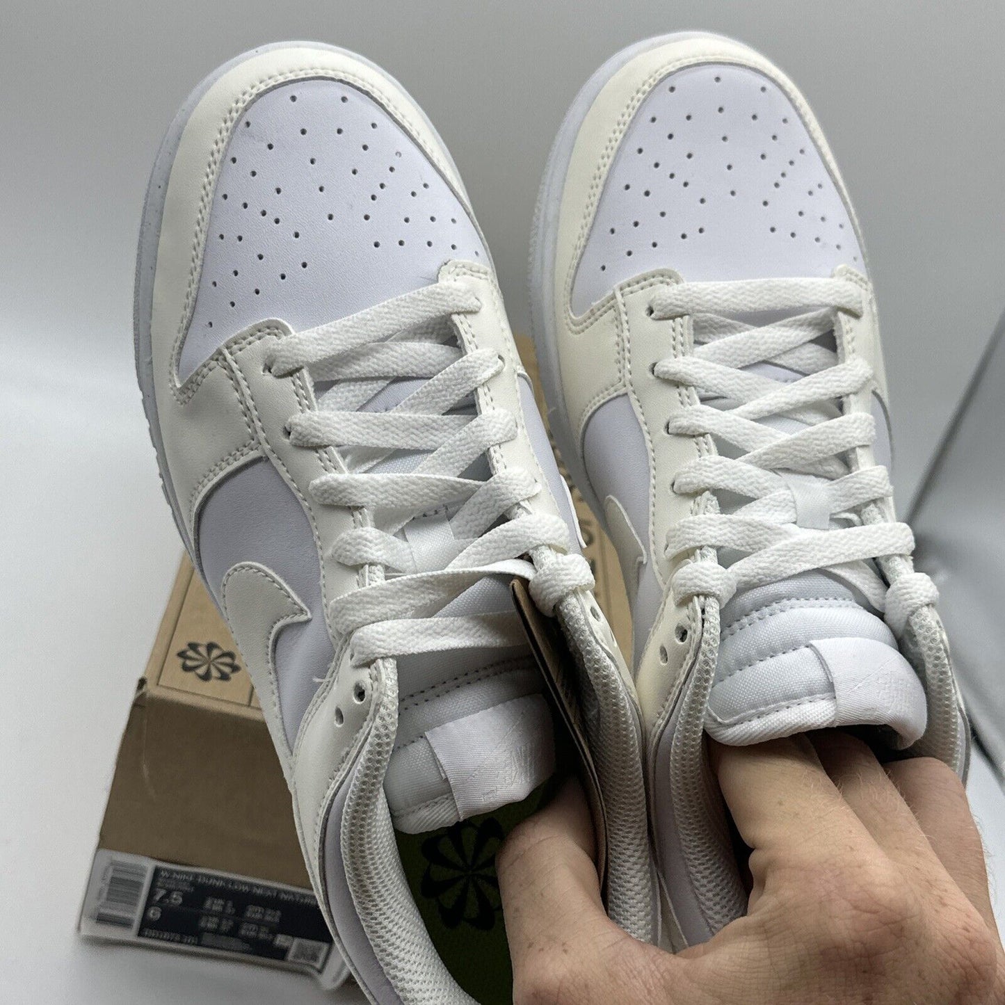 Size 7.5 - Nike Dunk Low Next Nature Sail W White Leather Recycled Green Grey