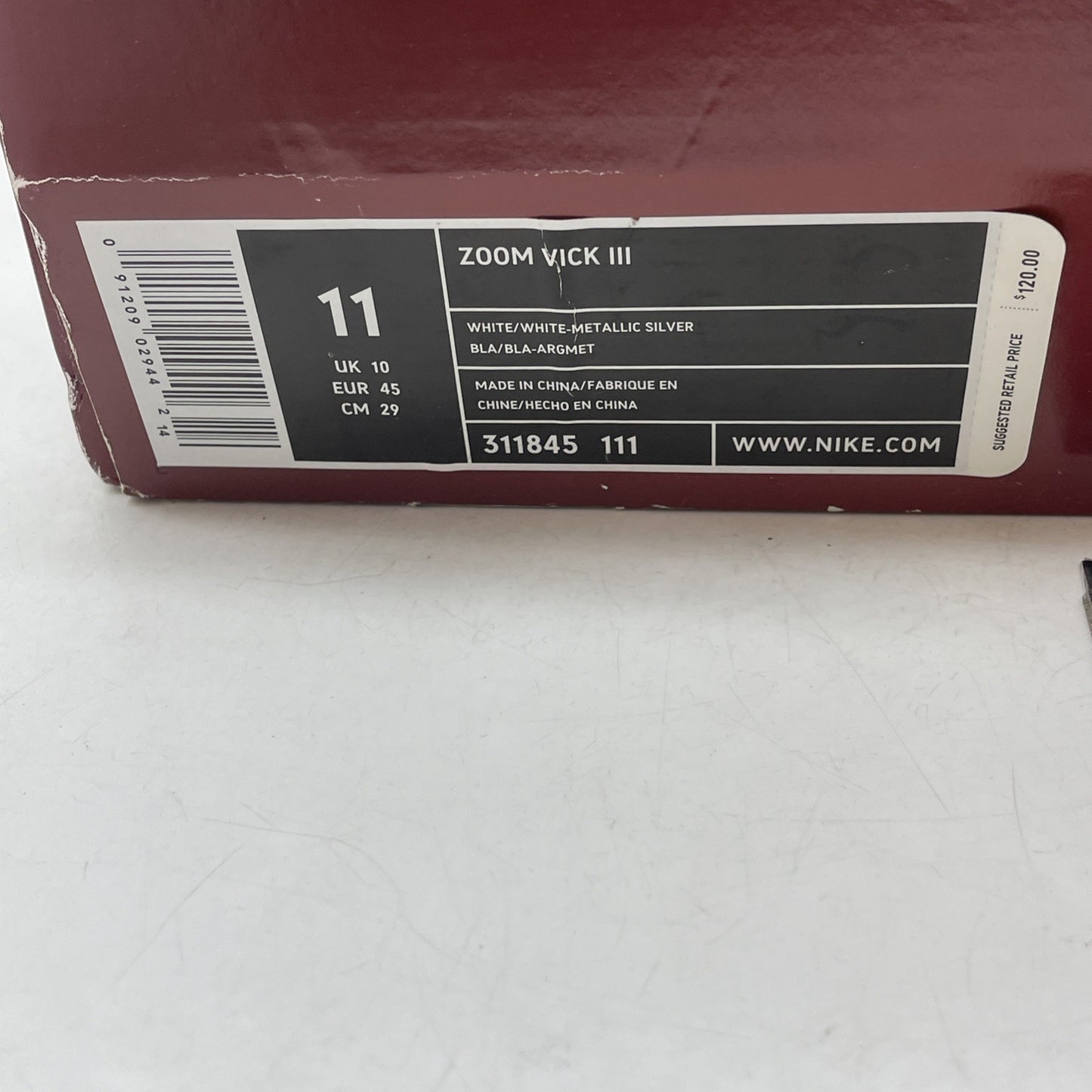 Size 11 - Nike Zoom Vick 3 White Metallic Silver (311845-111)