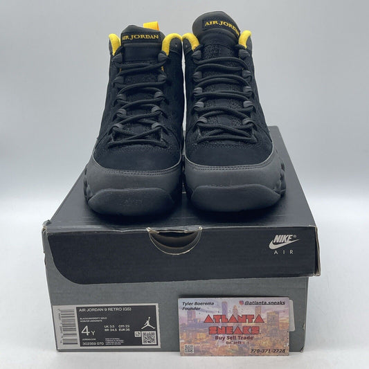 Size 4Y(GS) - Jordan 9 Retro Mid Dark Charcoal University Gold (302359-070)