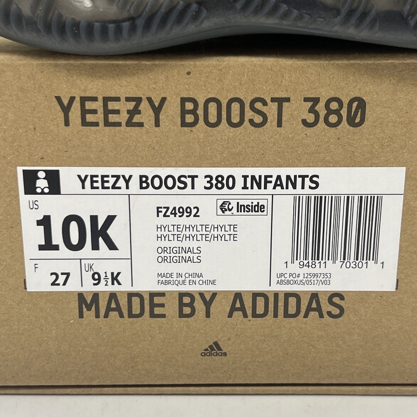 Adidas Yeezy Boost size 10 K 380 'Hylte' Infants FZ4992 Brand New Og All DS