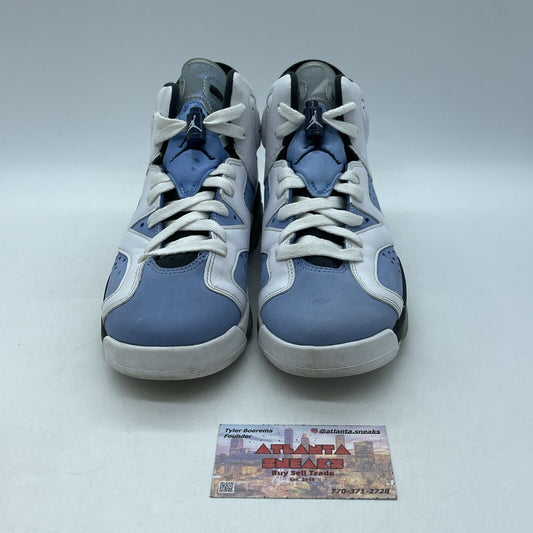 Size 6Y (GS) - Jordan 6 Retro Mid UNC Home Blue Suede White Leather (384665-410)