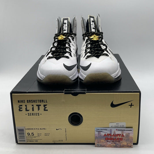 Size 9.5 - Nike LeBron 10 P.S. Elite+ White Gold Black Suede (579834-100)