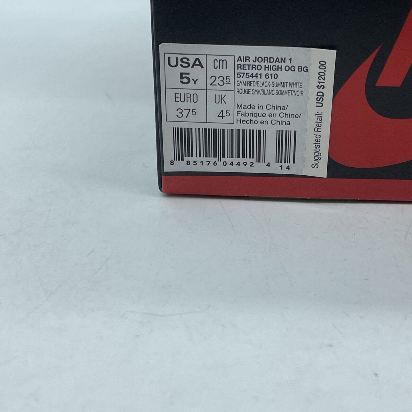 Size 5Y - Jordan 1 Retro OG High Bred Toe White Red Black Leather (575441-610)