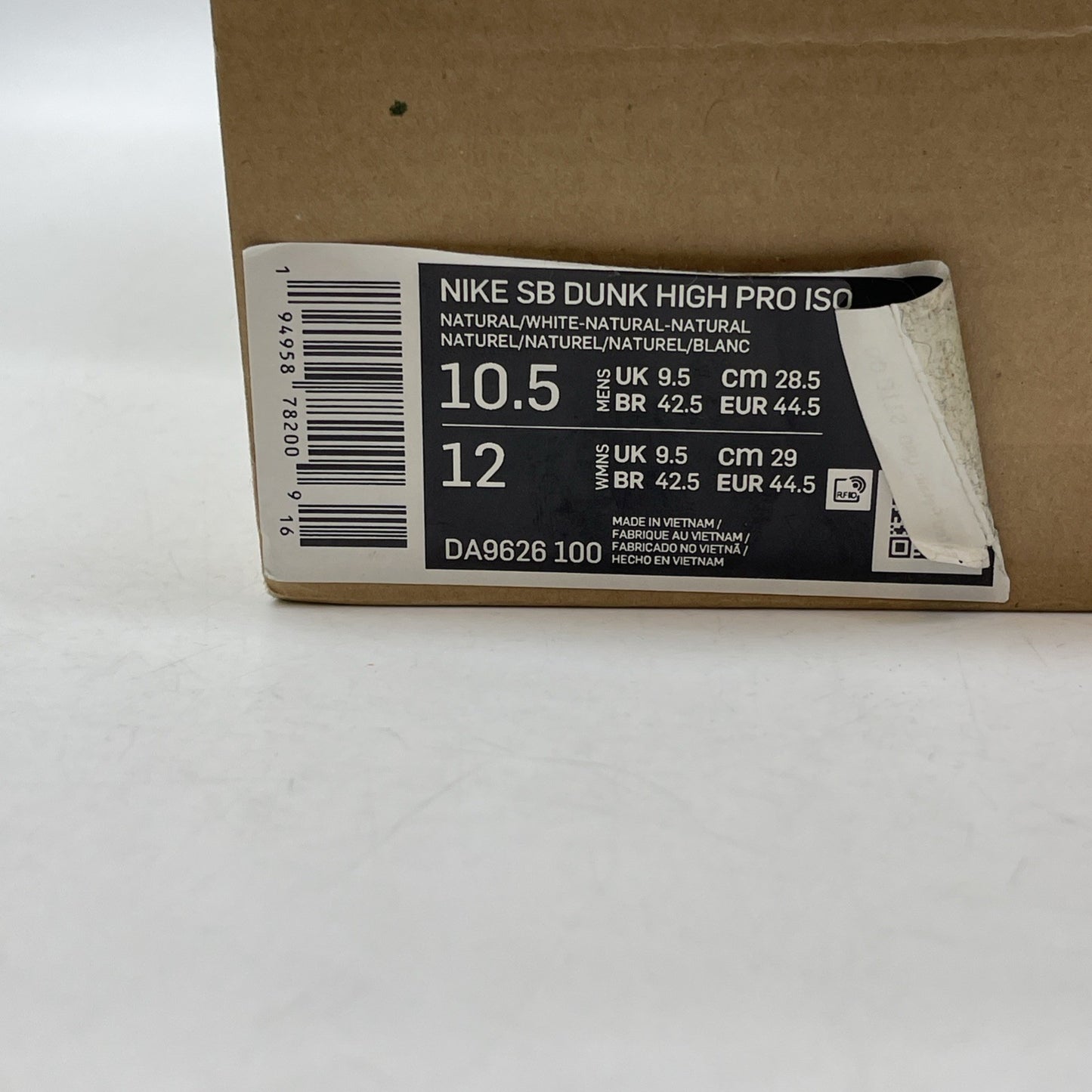 Size 10.5W -Nike Dunk Pro ISO SB High Unbleached Pack Natural (DA9626-100)