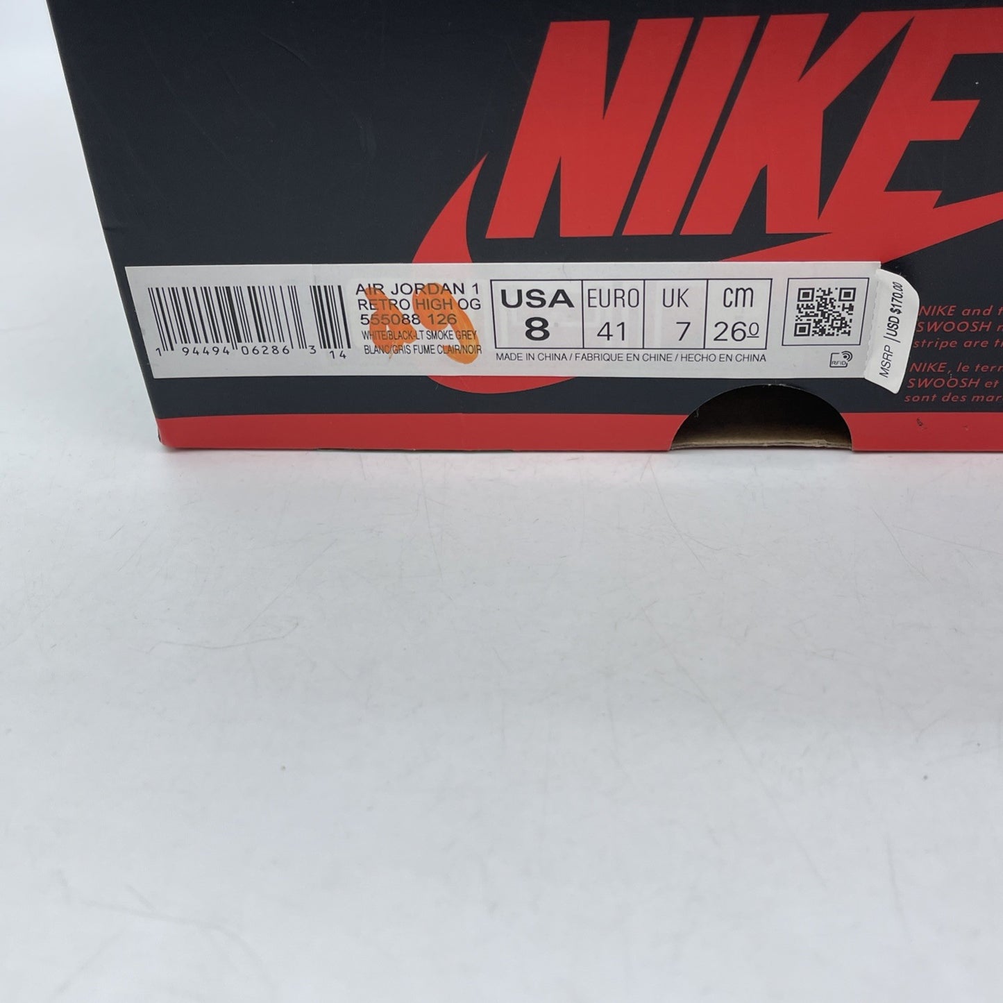 Size 8 - Jordan 1 Retro High OG Smoke Gray Red White Suede Leather (555088-126)