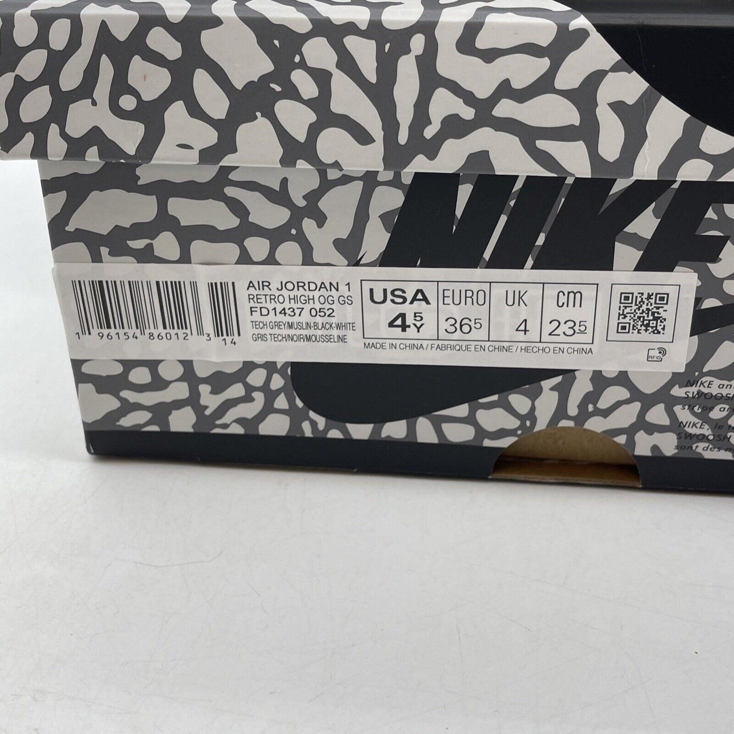 Size 4.5Y - NIKE AIR JORDAN 1 RETRO HIGH OG WHITE CEMENT BLACK (FD1437-052)