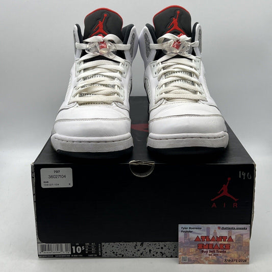 Size 10.5 - Air Jordan 5 Retro White Cement Red Black Grey Leather (136027-104)
