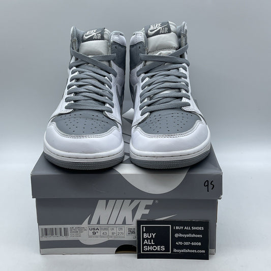Size 9.5 - Jordan 1 Retro High OG Stealth Grey White Leather (555088-037)