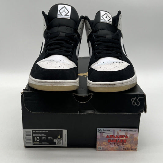 Size 13 - Jordan 1 Mid SE Diamond Black White Leather Suede (DH6933-100)