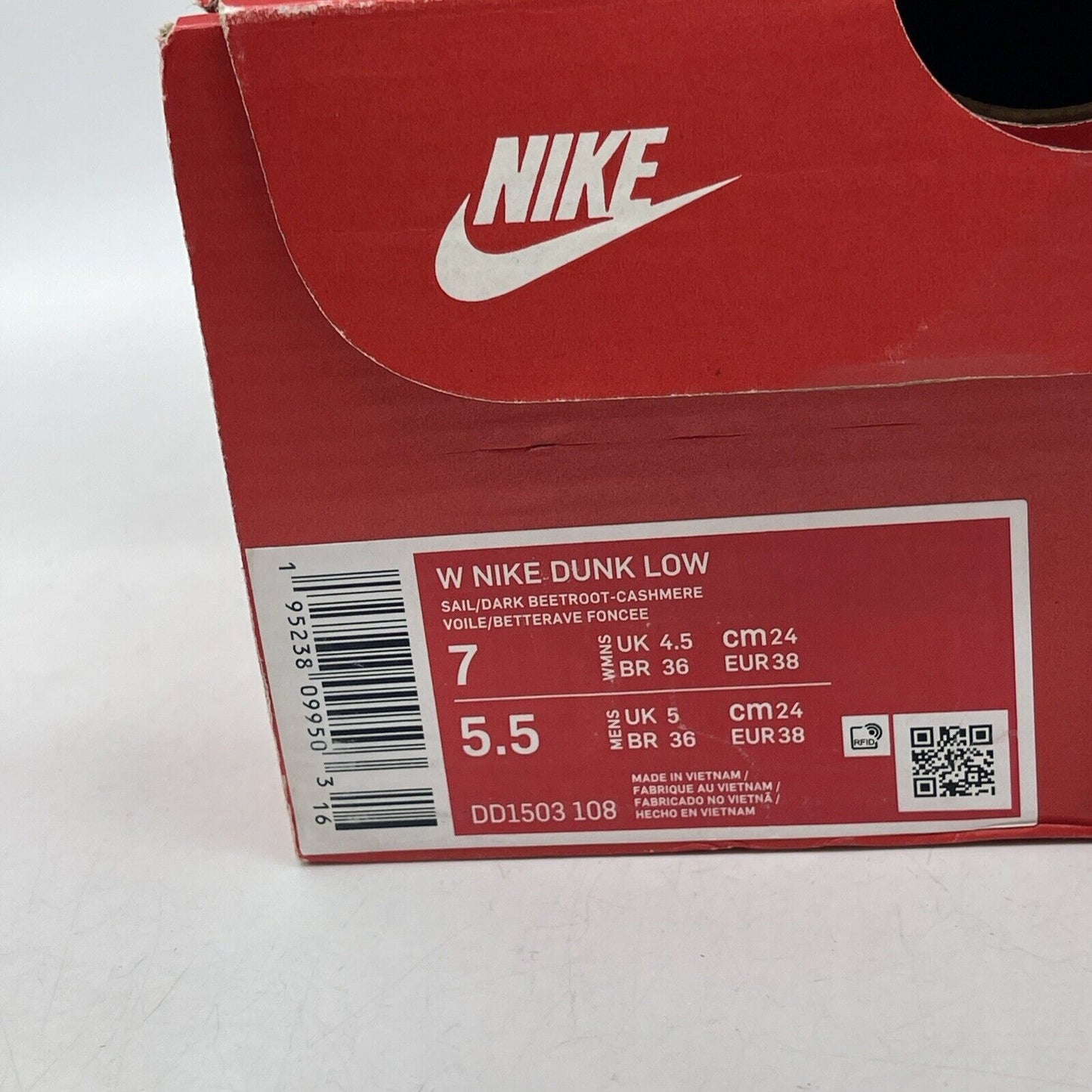 Size 7W - Nike Dunk Low Dark Beetroot Burgundy White Leather (DD1503-108)