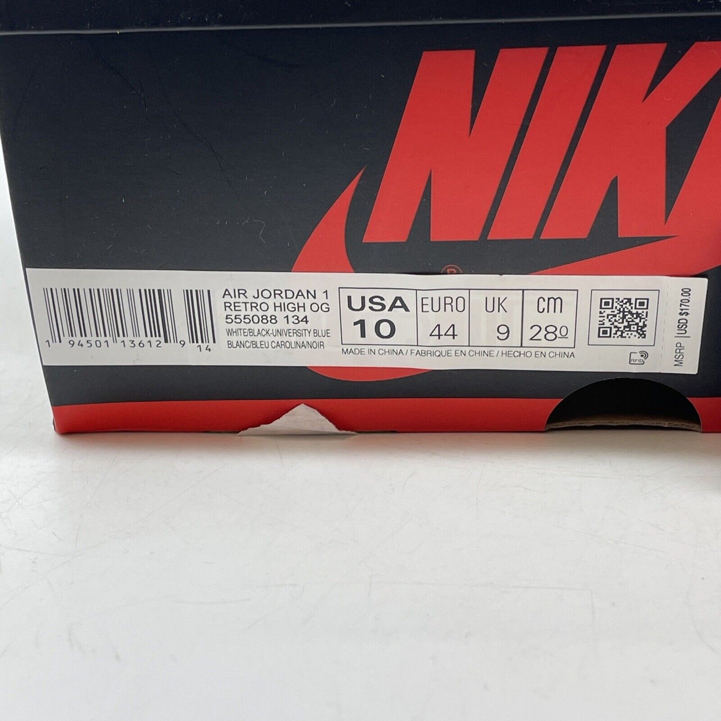 Size 10 - Jordan 1 Retro OG High University Blue White Black (555088-134)